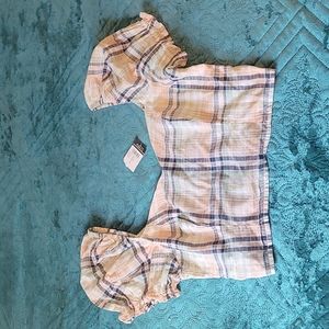Rue 21, size L,  peach plaid, crop top.